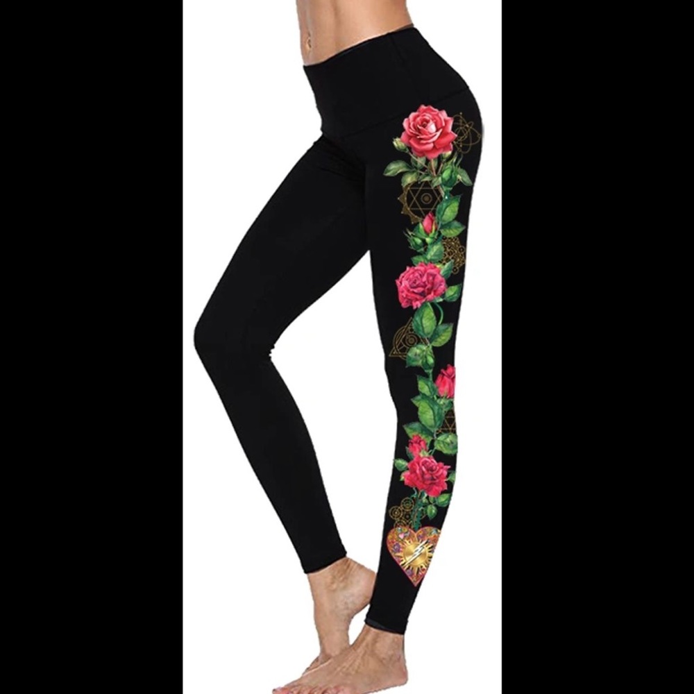 Shakti Power Yoga Pants with Red Flower design